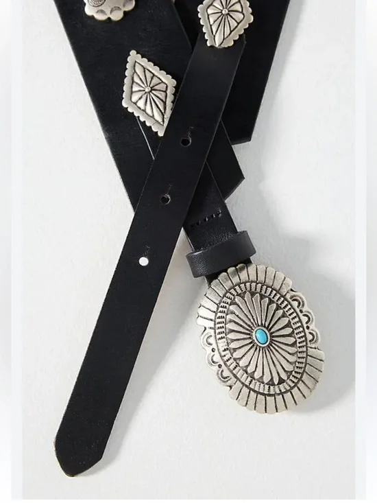 E02.$325 Anthropologie Streets Ahead Concho Studded Western Waist Belt Black - Picture 1 of 3